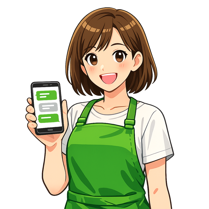 スマホでLINEを見せる店舗オーナー